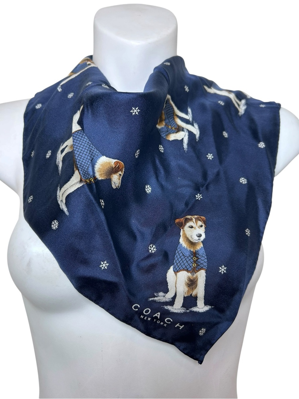 Coach silk Jack Russel dog Christmas scarf snowflake Christmas old money preppy